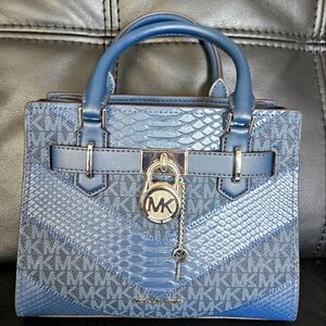 Michael Kors Hamilton Satchel Handbag Crossbody Bag MK Navy Blue